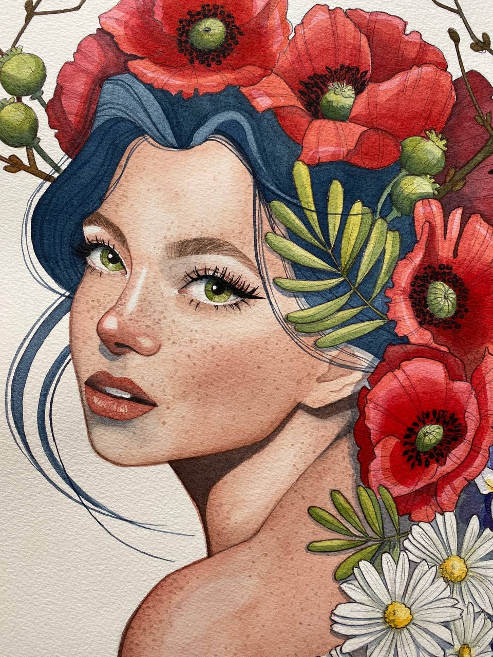 Demetra. Dipinto originale ad acquerello.