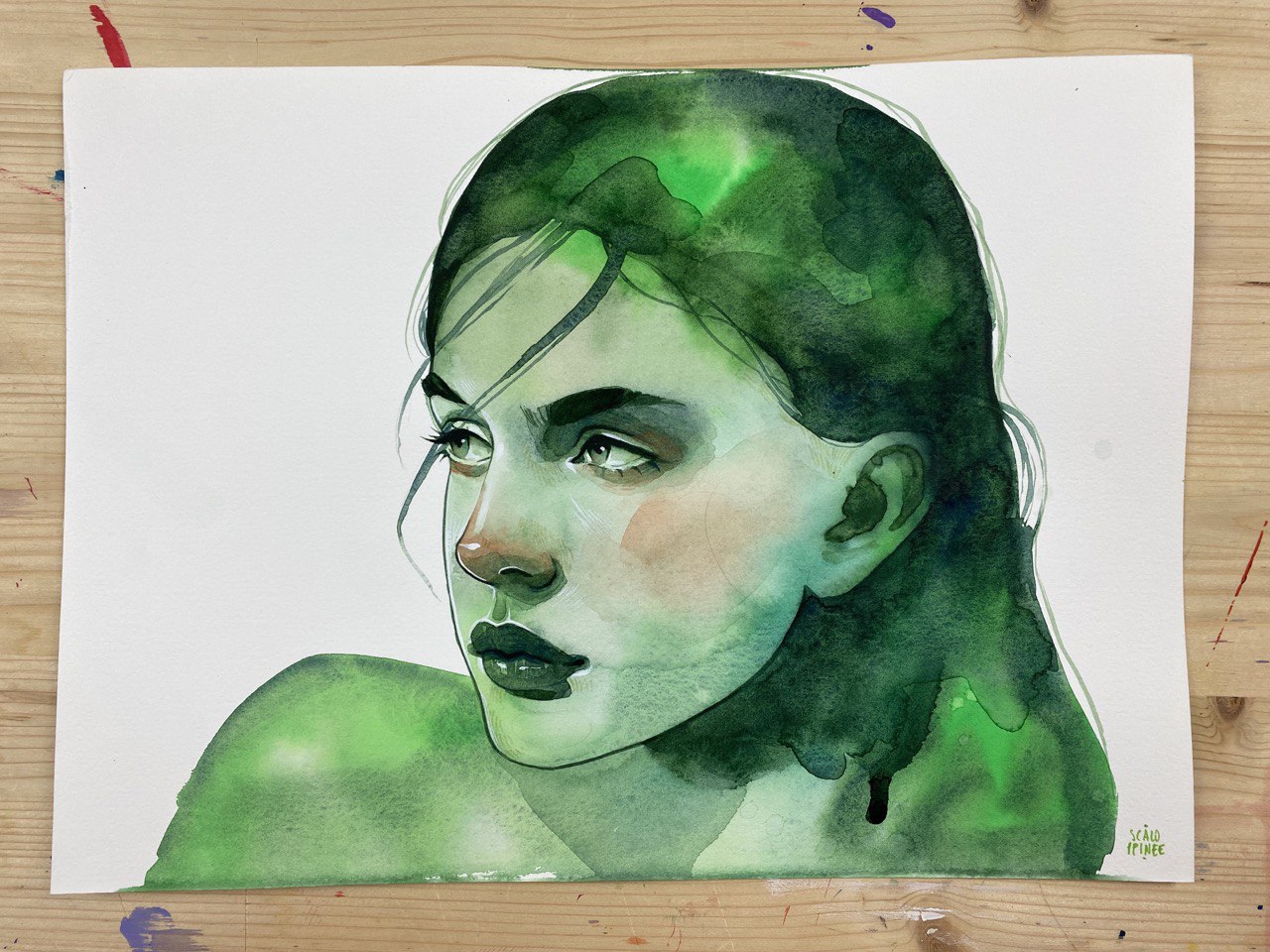 Ofelia, dipinto originale ad acquerello e inchiostro