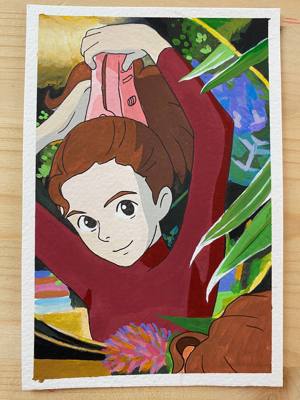 Arrietty, scena dipinta a mano da Giulia Riva.