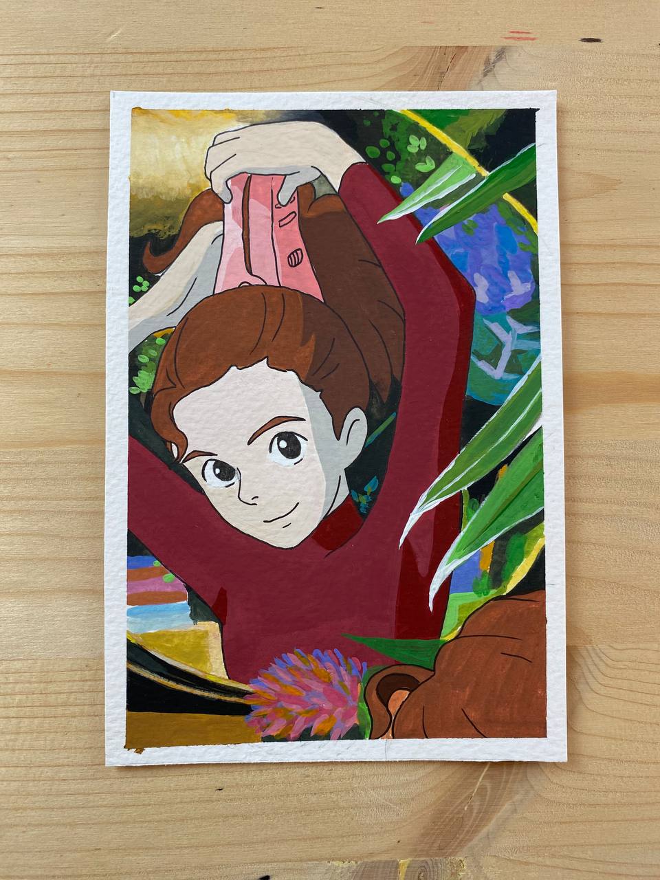 Arrietty, scena dipinta a mano da Giulia Riva.