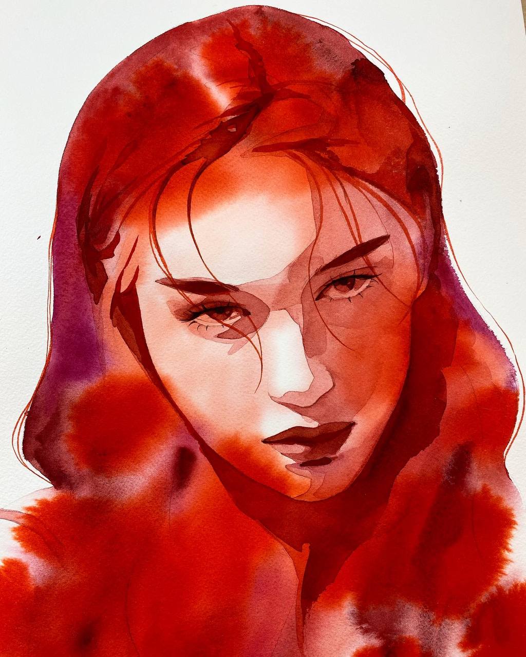 Julia. Dipinto con inchiostri e acquerelli. Opera originale.