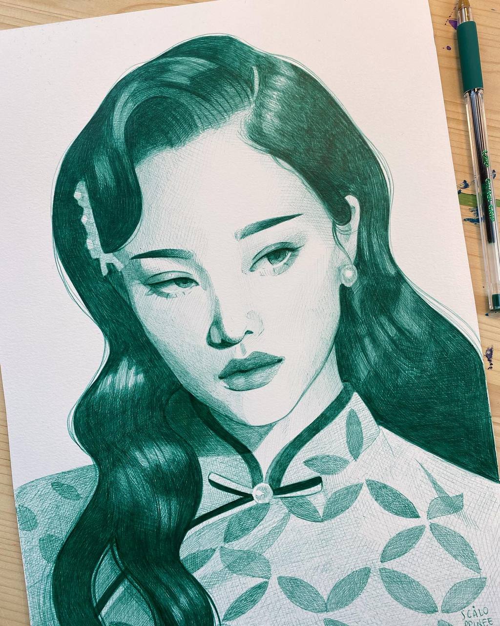 Ludmilla. Ritratto femminile a penna, opera originale by Giulia Riva Scaloppinee.