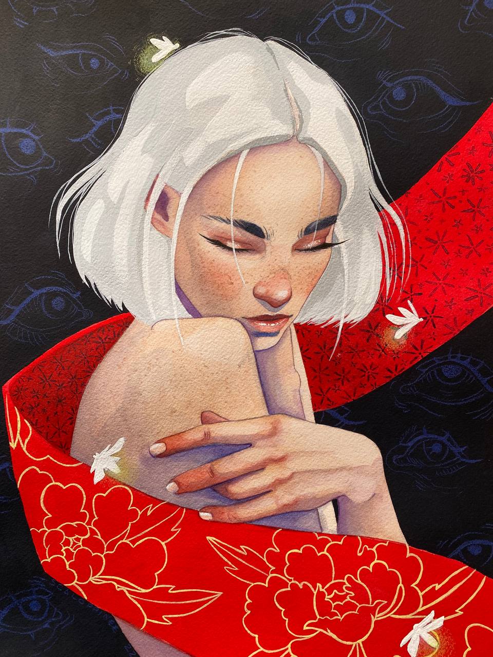 Andromeda. Dipinto originale realizzato con acquerelli e gouache.