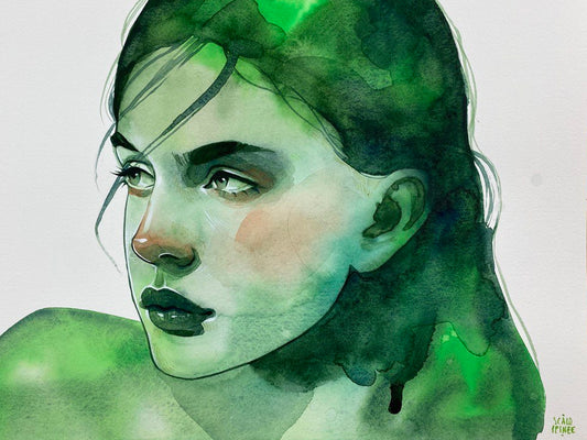 Ofelia, dipinto originale ad acquerello e inchiostro