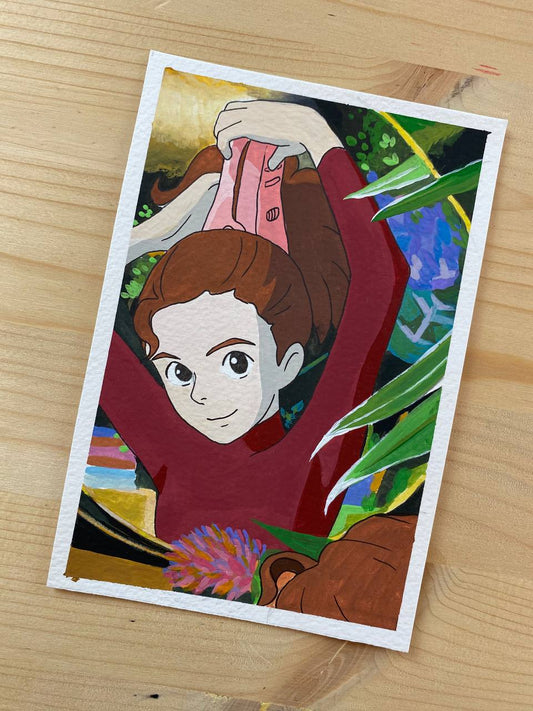 Arrietty, scena dipinta a mano da Giulia Riva.