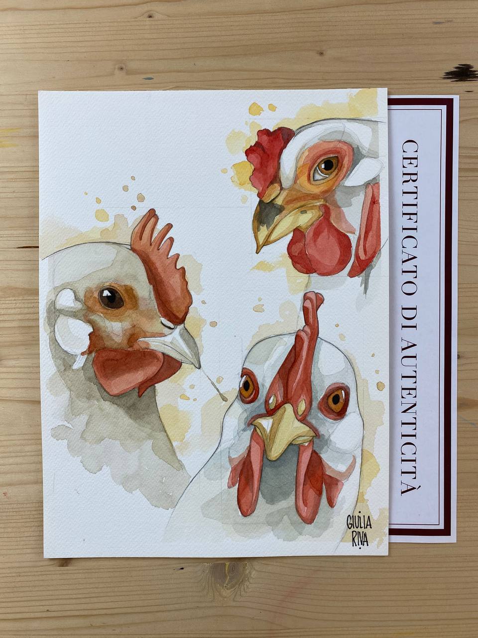 Galline gang, acquerello originale.